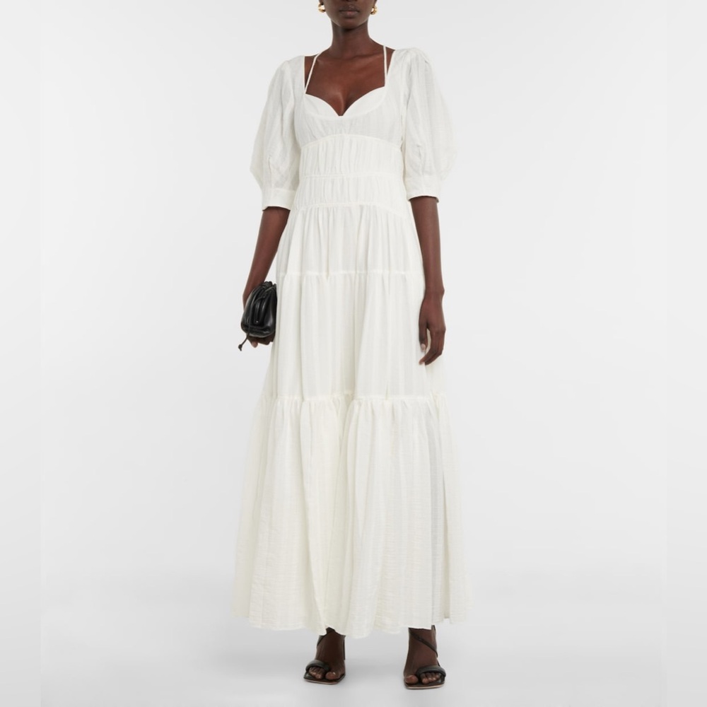 Jonathan Simkhai White Puff-Sleeve Maxi Dress